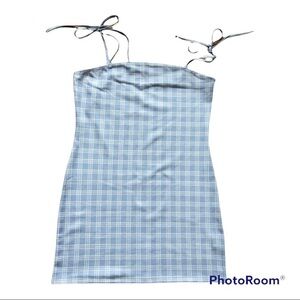 Shein Dress Size X Large Baby Blue Windowpane Zip Back Tie Shoulder Polyester